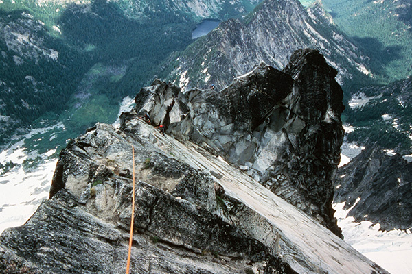 Terry and Paul follow Andy on the North Ridge of Mount Stuart, Washington (July 1983)