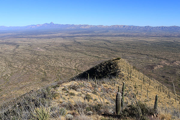 We start our descent to the northeast. We turned left before reaching the far ridge.