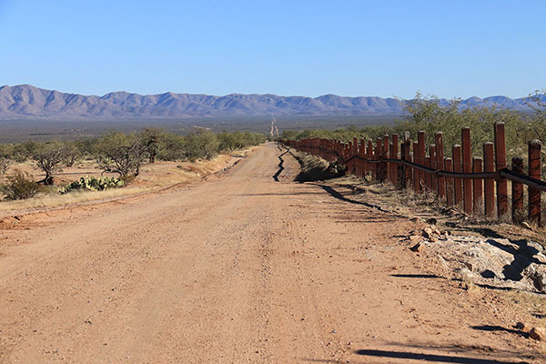 My afternoon view southeast along the Border Road towards the San Miguel Gate.