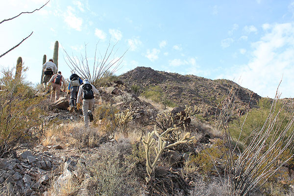 John, Dave, Larry, and Tom lead up the northeast ridge while I pause for photos