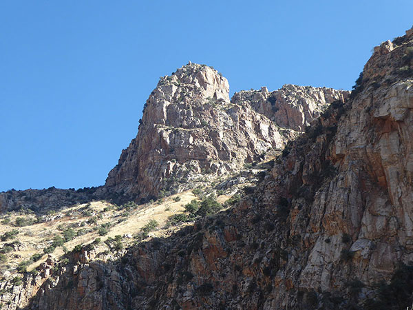 Early afternoon view of Valentine Peak from our descent towards the trail