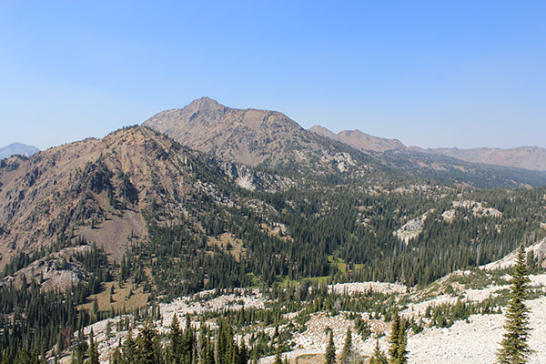 Truax Mountain, Krag Peak, and Crater Lake hidden in a basin from the Cliff Creek Trail