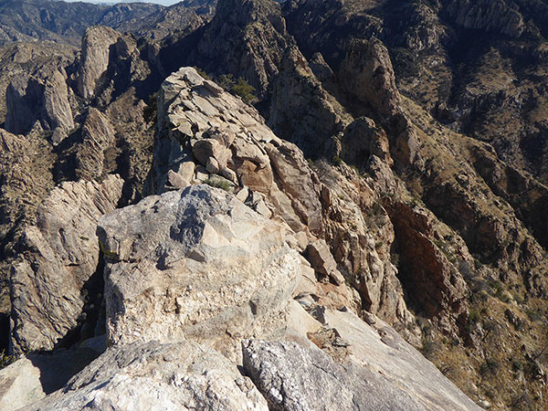 We begin our descent down the east ridge from the summit.