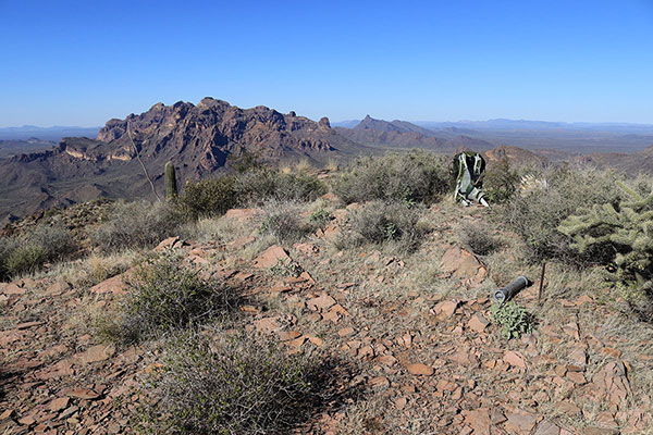 The Diaz Peak summit and registry container