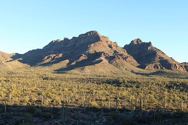 Late afternoon view of Diaz Peak from the hike out across the desert floor