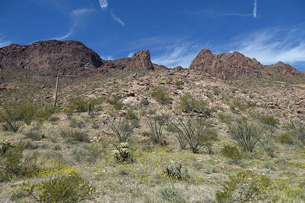 We leave the valley at a saddle and begin climbing up the slope towards the high ridge