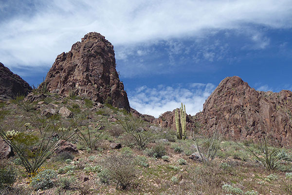 Our route passes to the right of this tower below its cliffs