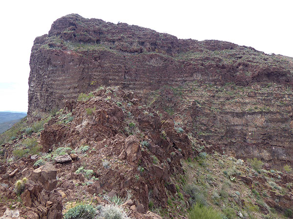 The Northeast Ridge ends abruptly high above a saddle beneath the north wall of Kino Peak