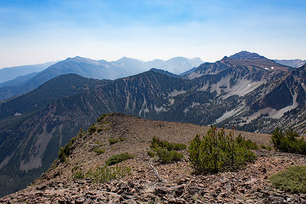 Chief Joseph Mountain, Hurwal Divide, and distant Sacajawea Peak; Twin Peaks on the right