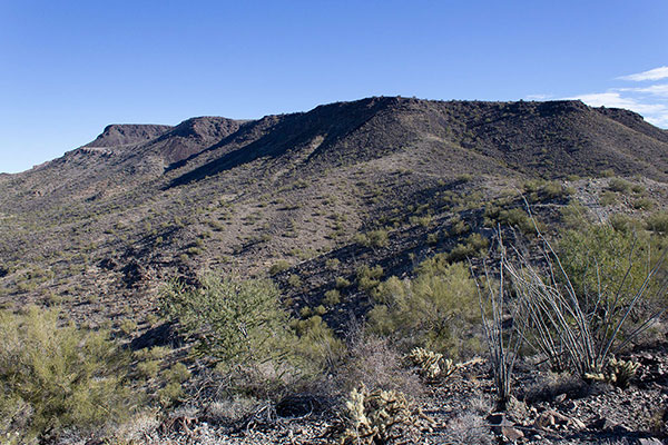 The Black Mesa escarpment from an old road track to the southwest
