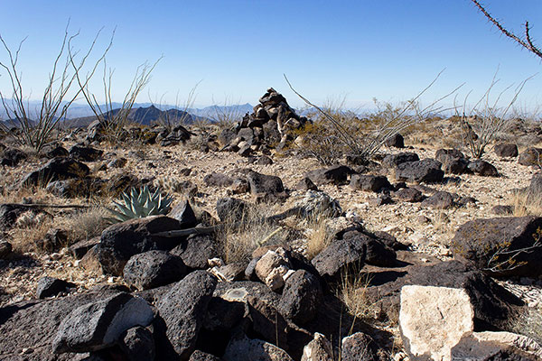 The Black Mesa summit cairn from the BLACK MESA Benchmark to its east