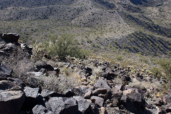 Descending the notch down the Black Mesa escarpment