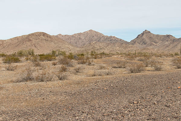 Planet Peak north of the pipeline road. I enter the valley ahead and find a parking spot near a wash.