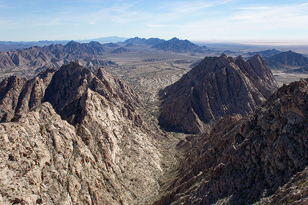 Southeast along the Tinajas Altas Mountains towards distant Cerro del Pinacate, Mexico