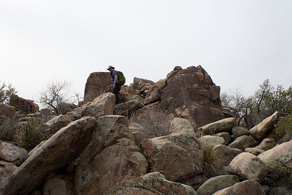 Scott approaches the summit of Arrastra Mountain