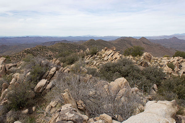 Our view west from Arrastra Mountain with Crossman Peak in the distance