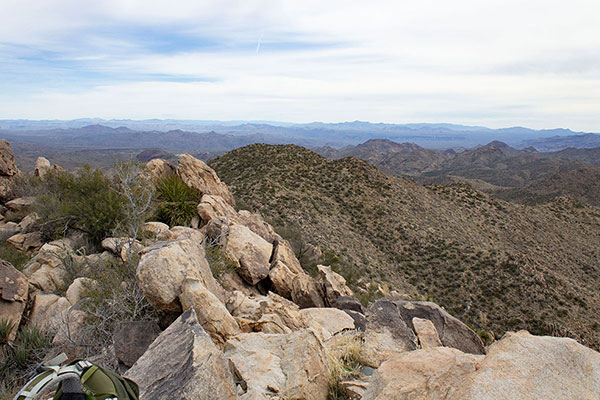 Distant, but prominent Weaver Peak lies east on the horizon