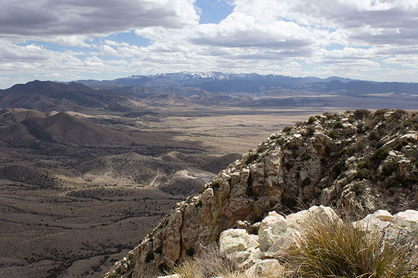 The Chiricahua Mountains extend south from Bowie Mountain