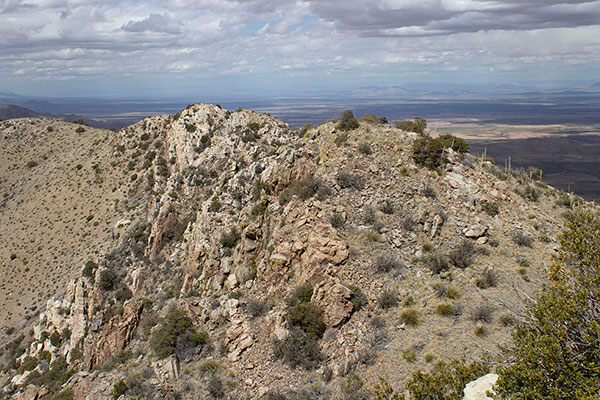 My return route leads north from the summit along the summit ridge to the far left