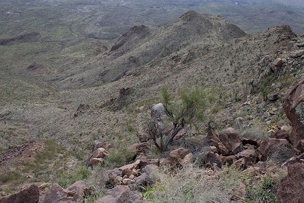 Looking down my ascent route from the summit