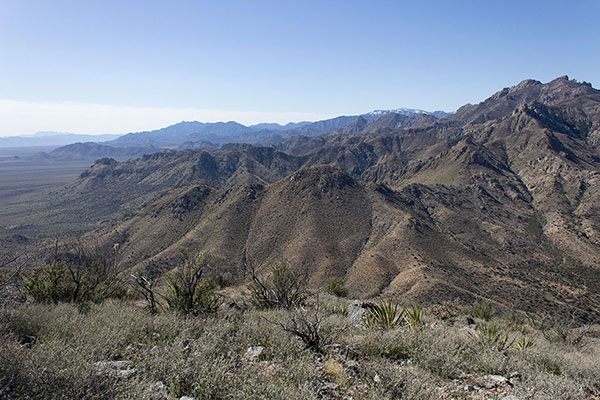 The view south towards Silver Peak, Portal Peak, and Chiricahua Peak from the summit