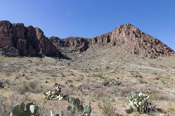 We climbed the ramp in the center of this view to reach the summit ridge.