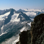 Mount Buckner, Forbidden Peak, Eldorado Peak, and Mount Baker from Goode Mountain