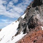 The Red Saddle Traverse below the summit pinnacle of Mount Jefferson